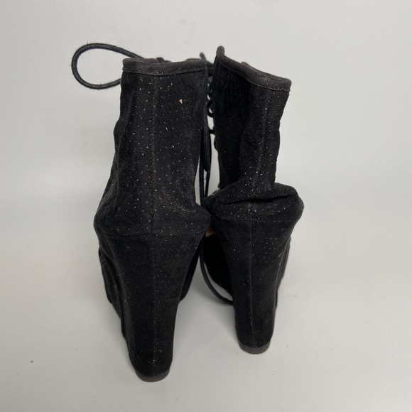 Qupid Black Lace Up Wedge Boots Size 6.5 - Picture 4 of 7
